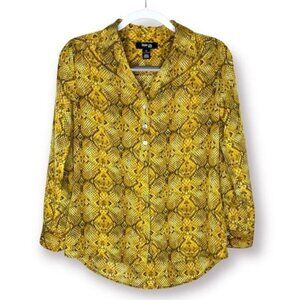 Style & Co Petite Size S Gold Snakeskin Collared V Neck Lightweight Button Down
